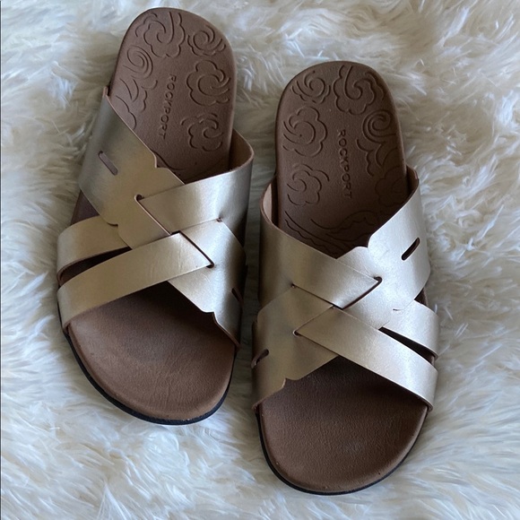 Rockport Women's Gold Sandals Size 6.5 NWOB Flip Flops Miles Ridge Woven… - Picture 1 of 4